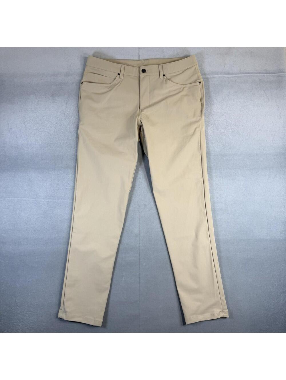 Lululemon ABC Slim Fit Pants Mens 34 Tan Trench 32" Warpstreme Chino M5AD9S
